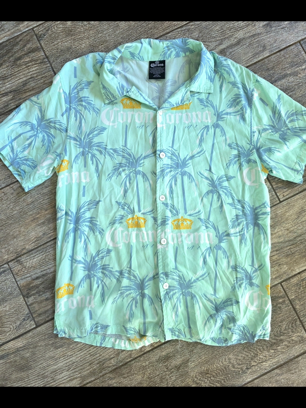 Corona Men's Mint Green Palm Tree Beach Vacation Hawaiian Button Up Shirt Small
